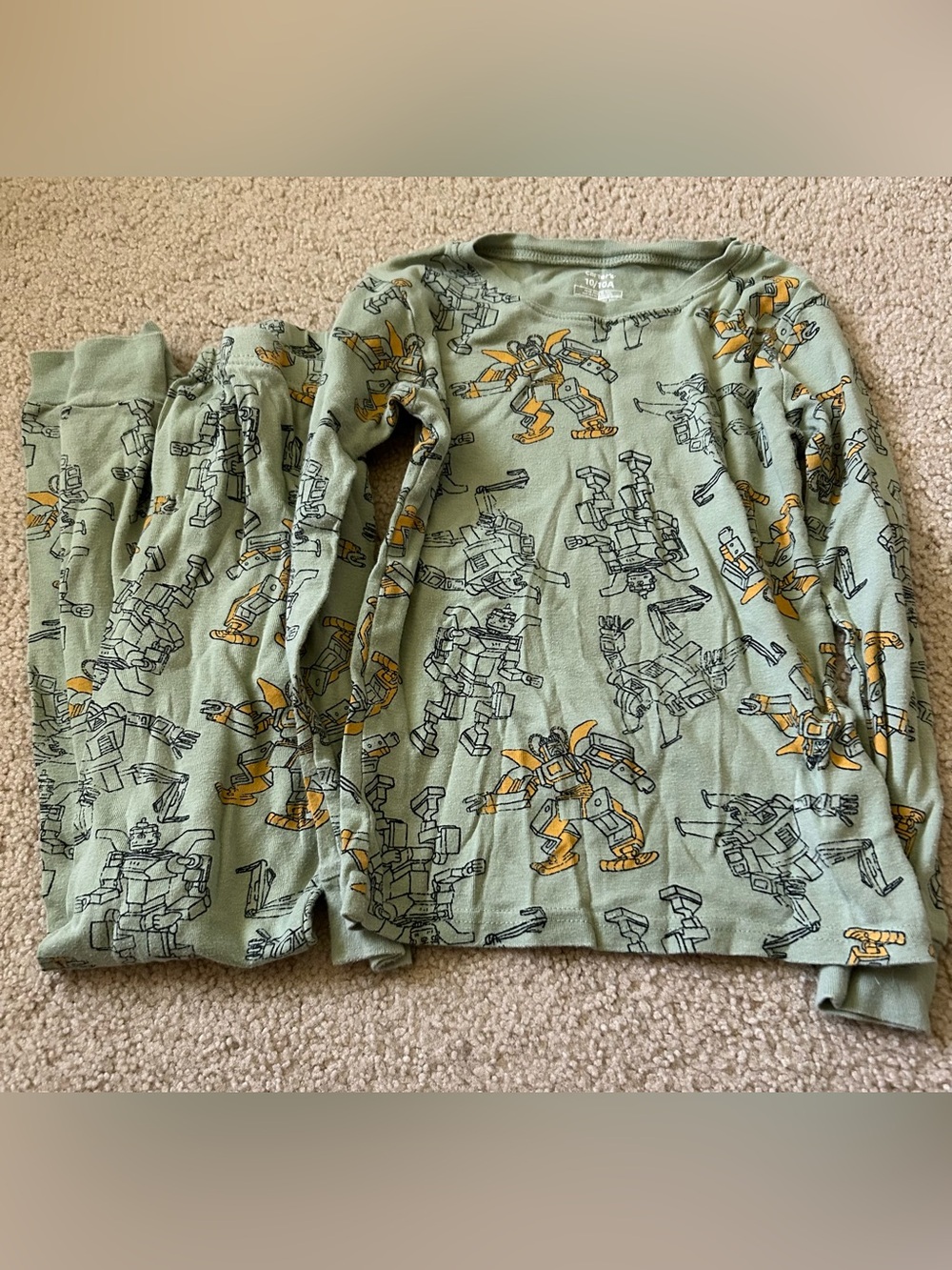 Carter's Boys Robot Pajama set Snug Fit Green size 10